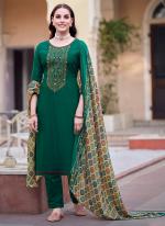 Viscose Rayon Dark Green Casual Wear Swaroski Work Straight Salwar Suit 